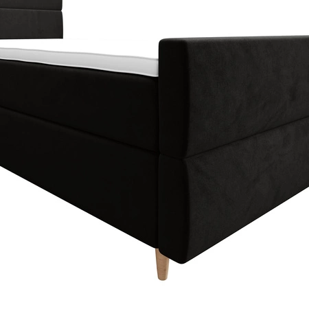 Łóżko kontynentalne Benet 120x200 czarne w nowoczesnym skandynawskim stylu z tapicerowanym zagłówkiem oraz zanóżkiem łóżko z pojemnikiem