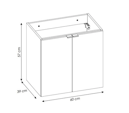Szafka pod umywalkę Nova 60 cm dąb coast evoke designerska szafka do łazienki z półką metalowe uchwyty krawędziowe w kolorze chromu