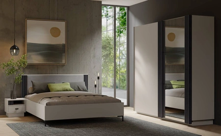 Zestaw mebli do sypialni Estan beżowy / antracyt ponadczasowy design komplet mebli do sypialni pojemna szafa przesuwana z lustrem