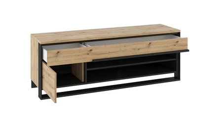 Szafka RTV Quant 155 cm dąb artisan / czarny oryginalny design szafka pod telewizor w stylu loftowym subtelne oświetlenie LED
