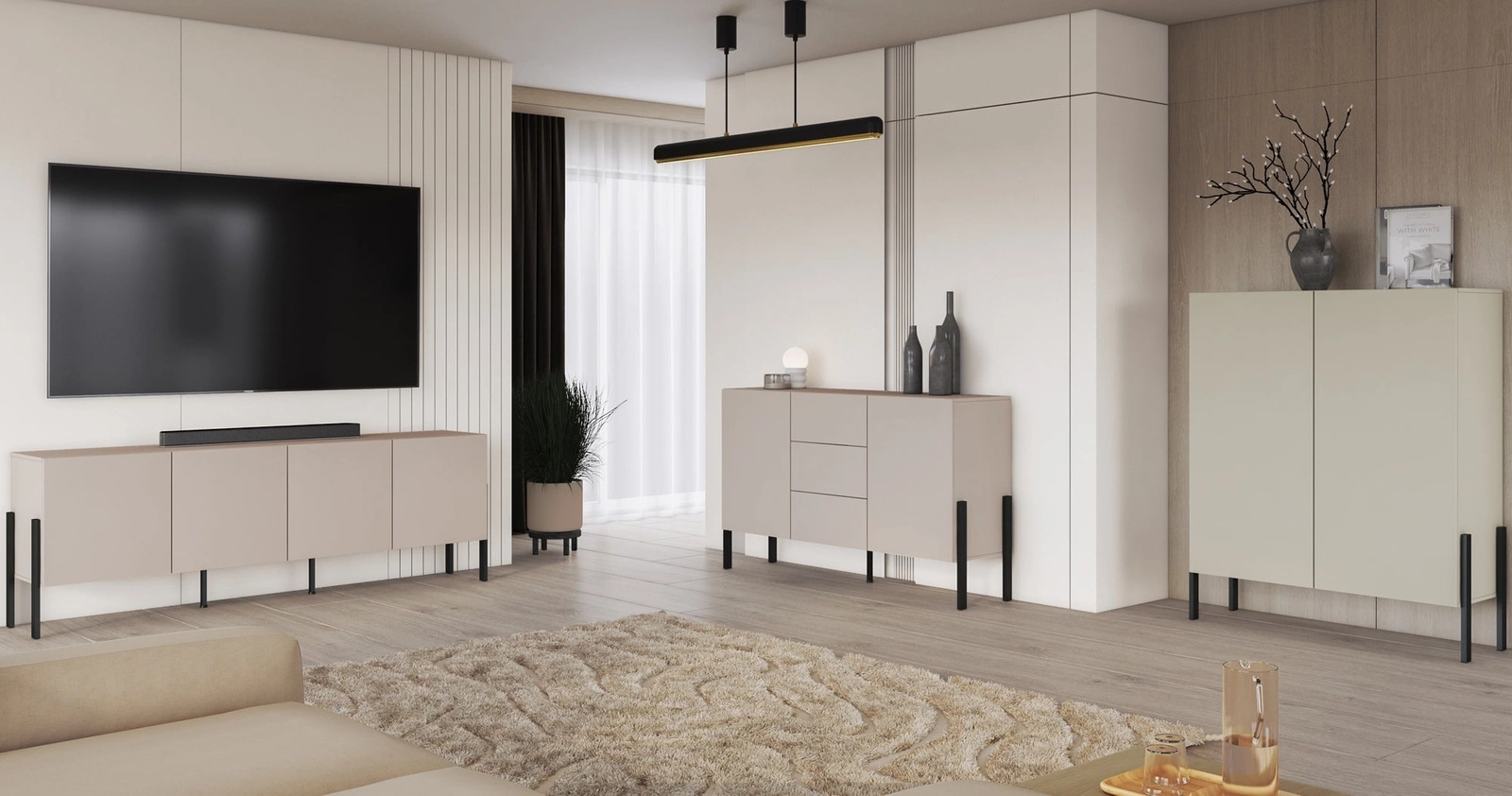 Komoda z szufladami Jukon 154 cm beżowa meble do salonu, sypialni
