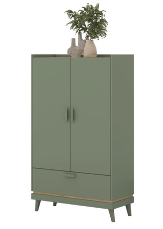 Komoda wysoka Scandia 90 cm zielona / dąb olejowany stylowy design komody z szufladą osadzonej na wysokich nogach idealna do sypialni