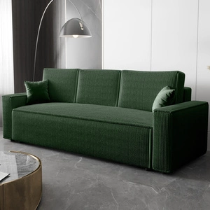 Kanapa rozkładana Nelo zielona prosta forma sofy w nowoczesnym designie sztruksowa tkanina obiciowa pojemnik na pościel