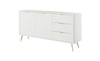Komoda z szufladami Lante 163 cm biała gustowna komoda z ryflowanymi frontami wsparta na wysokich skośnych nogach stylowe uchwyty
