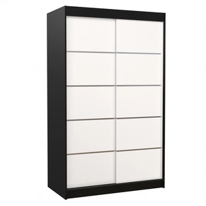 Szafa przesuwna Benisso 120 cm czarny / biały praktyczna szafa do sypialni fronty wykończone poziomymi srebrnymi listwami