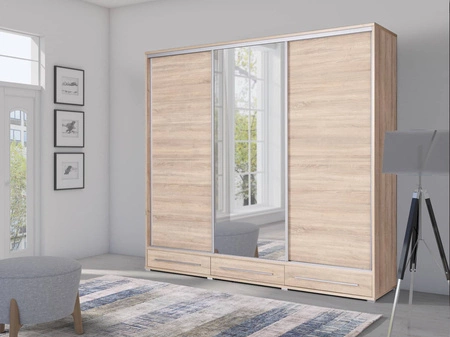 Szafa przesuwna Hajfa 255 cm dąb sonoma nowoczesny design szafy z lustrem korpus wykonany z płyty o grubości 22mm