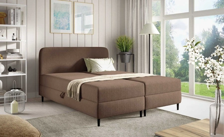 Łóżko kontynentalne Aberg 160x200 brązowe nowoczesny minimalizm stylowe łózko do sypialni gładki zagłówek o zaokrąglonych rogach