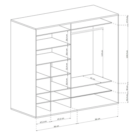 Szafa przesuwna z lustrem Fonti 199 cm dąb karmel nowoczesny design mebla drzwi szafy ozdobione dekorem jodełki