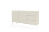 Komoda z szufladami Muti 147 cm beżowa stylowa komoda z designerskim ryflowaniem wysokie nogi podkreślają elegancką stylistykę