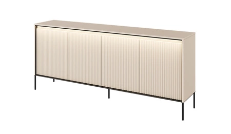 Zestaw mebli Trend beżowy nowoczesny design meble z klimatycznym oświetleniem w postaci paska led pod górnym blatem ryflowane fronty