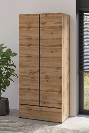 Szafa Cross 89 cm dąb wotan prosta forma w nowoczesnym wydaniu idealna szafa do sypialni lub garderoby geometryczny kształt pojemna szuflada