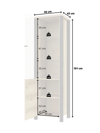 Witryna Olin 56 cm appenzeller / czarny nowoczesny design czarne uchwyty witryna w stylu industrialnym szkło hartowane