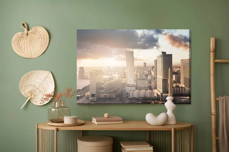 Obraz na płótnie panorama Warszawy 100x70 cm ponadczasowa ozdoba każdego wnętrza obraz w wyrazistej kolorystyce wysoka jakość wykonania