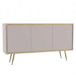 Komoda Nevea 150 cm beżowa elegancka komoda do salonu o subtelnej i ciekawej stylistyce system otwierania drzwi push to open