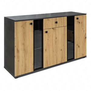 Komoda z szufladą Senja 140 cm matera / dąb artisan elegancki design ozdobny ryflowany front z metalowym uchwytem