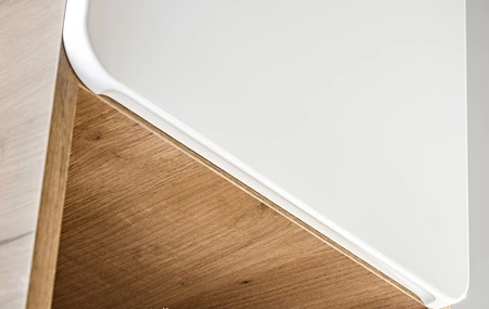 Słupek łazienkowy wiszący Aruba 35 cm dąb craft złoty / biały połysk stylowy design szafki do łazienki ciekawy zaoblony kształt bryły