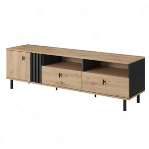 Szafka RTV Merano 165 cm dąb artisan / antracyt nowoczesny design system pełnego wysuwu szuflad