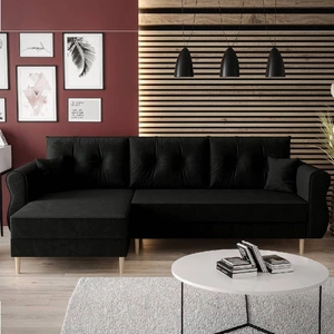Narożnik z funkcją spania Wilkins czarny lewostronny stylowy i nowoczesny design wpisujący się w każdą aranżację