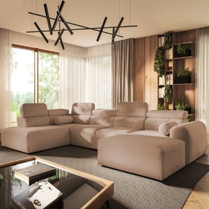 Narożnik z funkcją spania Cantare VI łososiowy prawostronny wygodny narożnik o niebanalnym designie doskonale odnajdzie się w salonie