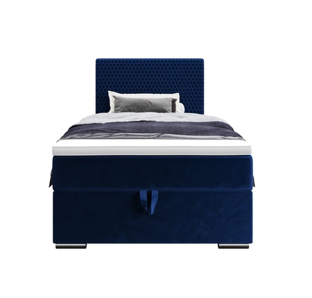 Łóżko kontynentalne Fargo 100x200 granatowe w nowoczesnym skandynawskim stylu z tapicerowanym zagłówkiem łóżko z pojemnikiem