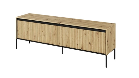 Szafka RTV Trend 167 cm dąb artisan praktyczna i stylowa szafka z ryflowanymi frontami wzbogacona o oświetlenie LED metalowa podstawa