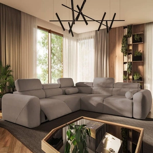 Narożnik z funkcją spania Cantare III Lux ciemny beż lewostronny stylowy i komfortowy narożnik do salonu z podnoszonym podnóżkiem