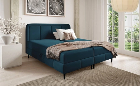 Łóżko kontynentalne Monte 140x200 granatowe designerskie łóżko z pojemnikami na pościel doskonałe do sypialni i pokoju młodzieżowego