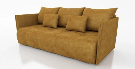 Kanapa rozkładana Selva miodowa funkcjonalna sofa do salonu z pojemnikiem na pościel velvetowa tkanina o eleganckiej strukturze