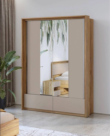 Szafa przesuwna Impressio 159 cm dąb mauvella / ciemny beżowy pojemna szafa z lustrem świetnie sprawdzi się w pomieszczeniach o każdej wielkości