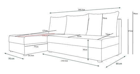 Narożnik z funkcją spania Bowers grafitowy / szary lewostronny narożnik z pojemnikiem na pościel gwarancja najwyższego komfortu