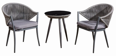 Zestaw mebli ogrodowych Breve szary designerska konstrukcja mebli krzesła plecione niewielkich rozmiarów komplet idealny na balkon