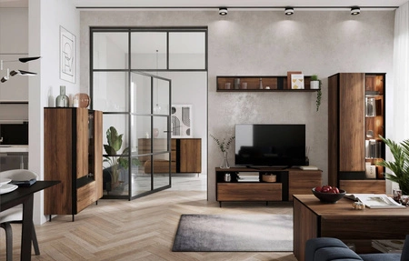 Półka Borga 155 cm dąb catania / czarny atrakcyjna pod względem wizualnym oraz funkcjonalnym zachwyci miłośników wyrazistych wnętrz