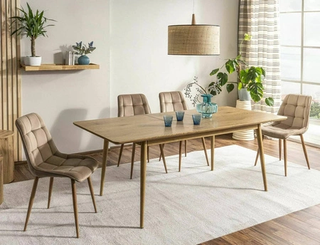 Krzesło tapicerowane Chic D beżowe nowoczesne oraz funkcjonalne krzesło z metalowymi nogami w kolorze dąb