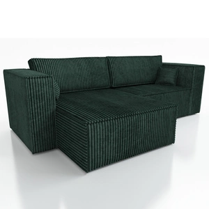 Narożnik z funkcją spania Otton butelkowa zieleń uniwersalny stylowy narożnik sztruksowa tkanina eleganckie wykończenie krawędzi mebla