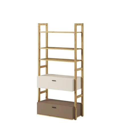 Regał Lenny 85 cm beżowy / truflowy / dąb artisan nowoczesny regał młodzieżowy o oryginalnej konstrukcji pojemne szuflady