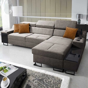 Narożnik z funkcją spania Alcamo szary brąz prawostronny elegancki i stylowy narożnik z dostawką praktyczna szuflada w boczku mebla