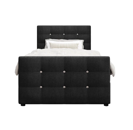 Łóżko kontynentalne Kansas 90x200 czarne w nowoczesnym skandynawskim stylu z tapicerowanym zagłówkiem oraz zanóżkiem