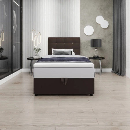 Łóżko kontynentalne Kingston 120x200 brązowe w nowoczesnym skandynawskim stylu z tapicerowanym zagłówkiem z kryształkami łóżko z pojemnikiem