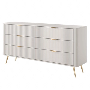 Komoda z szufladami Lante 163 cm beżowa elegancki design owalny kształt komody osadzona na wysokich nogach gustowny ryflowany front