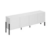 Szafka RTV Jukon 204 cm biała elegancka forma mebla w nowoczesnym stylu system otwierania push to open metalowe czarne nogi