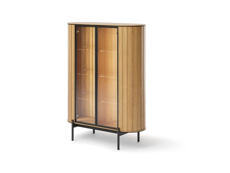Witryna Rotto 107 cm dąb vincenza nowoczesny design witryny o owalnym kształcie półki wykonane z bezpiecznego szkła hartowanego