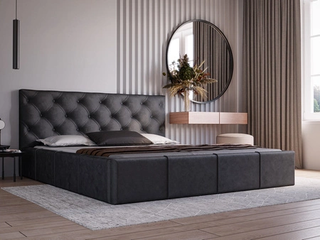 Łóżko tapicerowane Eliza 140x200 czarne stylowe łóżko z pojemnikiem na pościel wygodny zagłówek zachwyca eleganckim designem