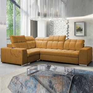 Narożnik z funkcją spania Luigi II miodowy lewostronny komfort podczas codziennego wypoczynku narożnik z pojemnikiem na pościel