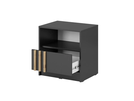 Szafka nocna z szufladą Aspen grafitowa / lamele w kolorze dąb artisan stylowa szafka nocna stanowi idealny dodatek do sypialni