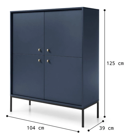 Zestaw mebli Mono granatowy minimalistyczny design meblościanka do salonu lub pokoju dziennego stylowy złoty uchwyt