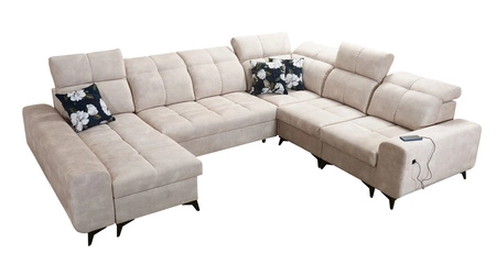 Narożnik z funkcją spania Buffalo VIII ciemny beżowy lewostronny wysokiej klasy narożnik z pojemnikami wysoka jakość wykonania