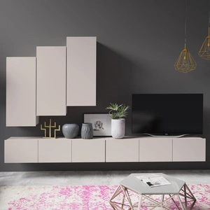 Meblościanka Apulia XX beżowa wyjątkowo stylowa meblościanka proste bryły wpisujące się w każde wnętrze