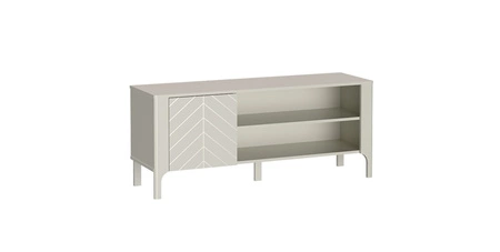 Zestaw mebli do salonu Malumi beżowy stylowe meble z wyrafinowanym wzorem jodełki metalowe uchwyty wysoka stabilna podstawa