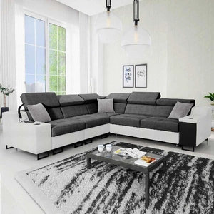 Narożnik z funkcją spania Alcamo III szary / biały lewostronny funkcjonalny narożnik z szufladą w boczku dwa pojemniki na pościel