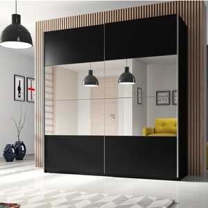 Szafa przesuwna Beta 200 cm czarna pojemna szafa z lustrem na środku świetnie sprawdzi się w pomieszczeniach o każdej wielkości